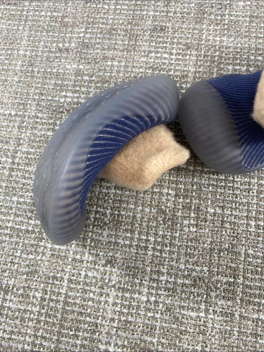 Baby Walker Slip-On Shoes with Navy Knit and Tan Fleece Cuff